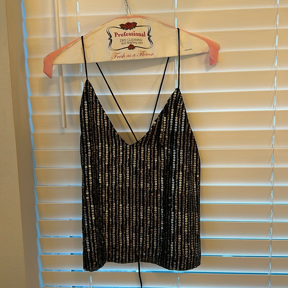 Urban Outfitters Satin Black Sequin Camisole